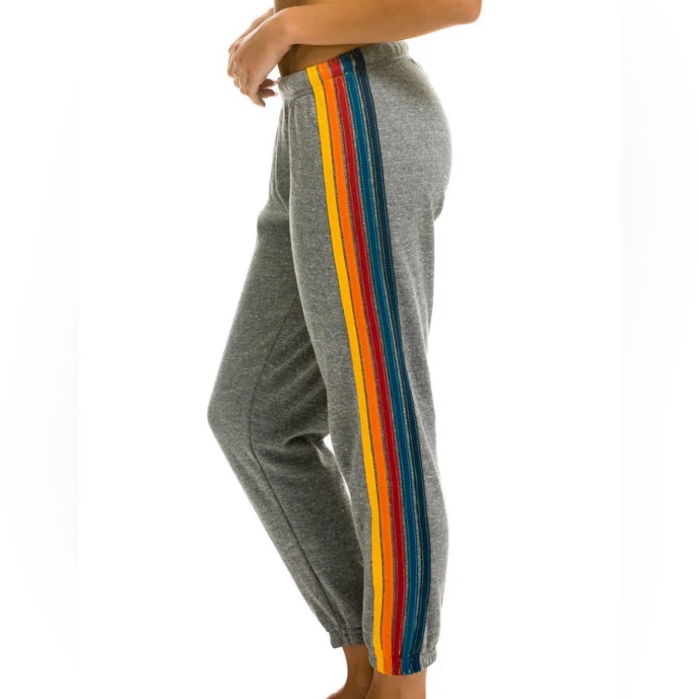 AVIATOR NATION 5 Stripe Sweatpants Heather Grey Medium